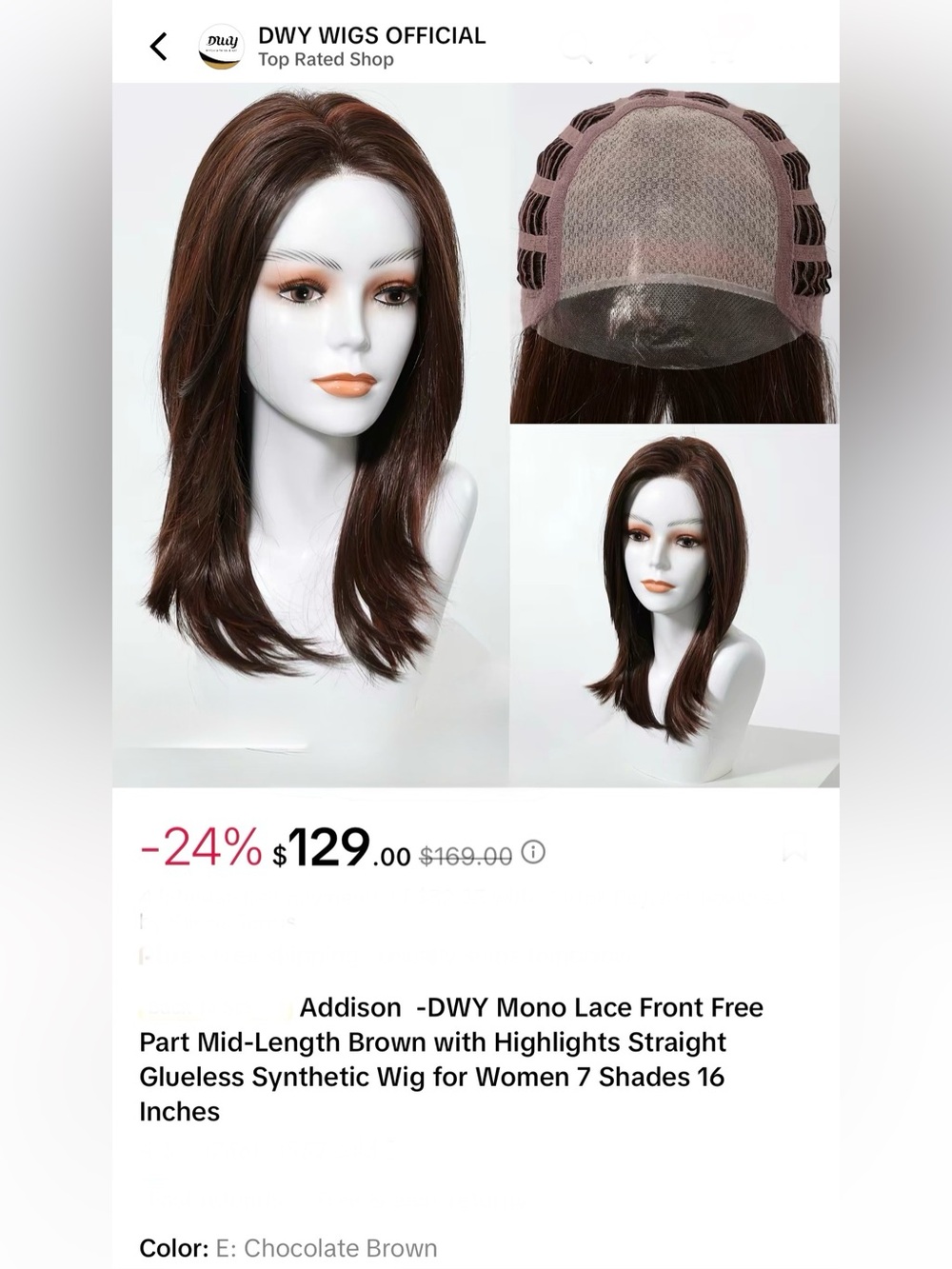 Addison Chocolate Brown Mid-Length Mono Lace Front Wig -